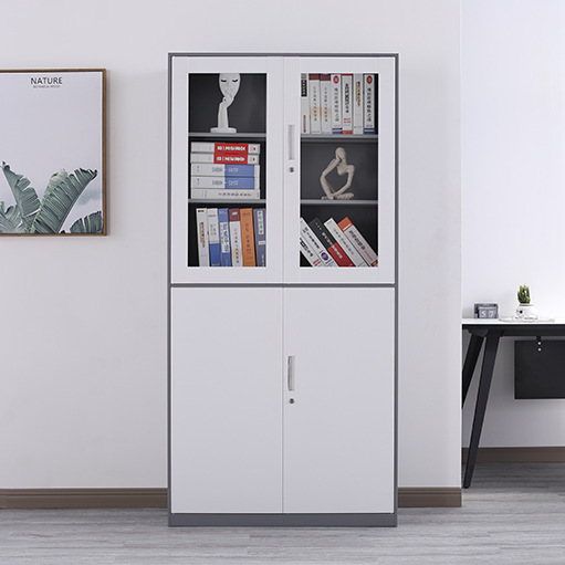 Modern Steel Filing Storage Cabinet With Glass Doors