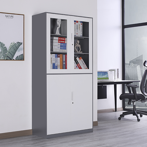 Modern Steel Filing Storage Cabinet With Glass Doors