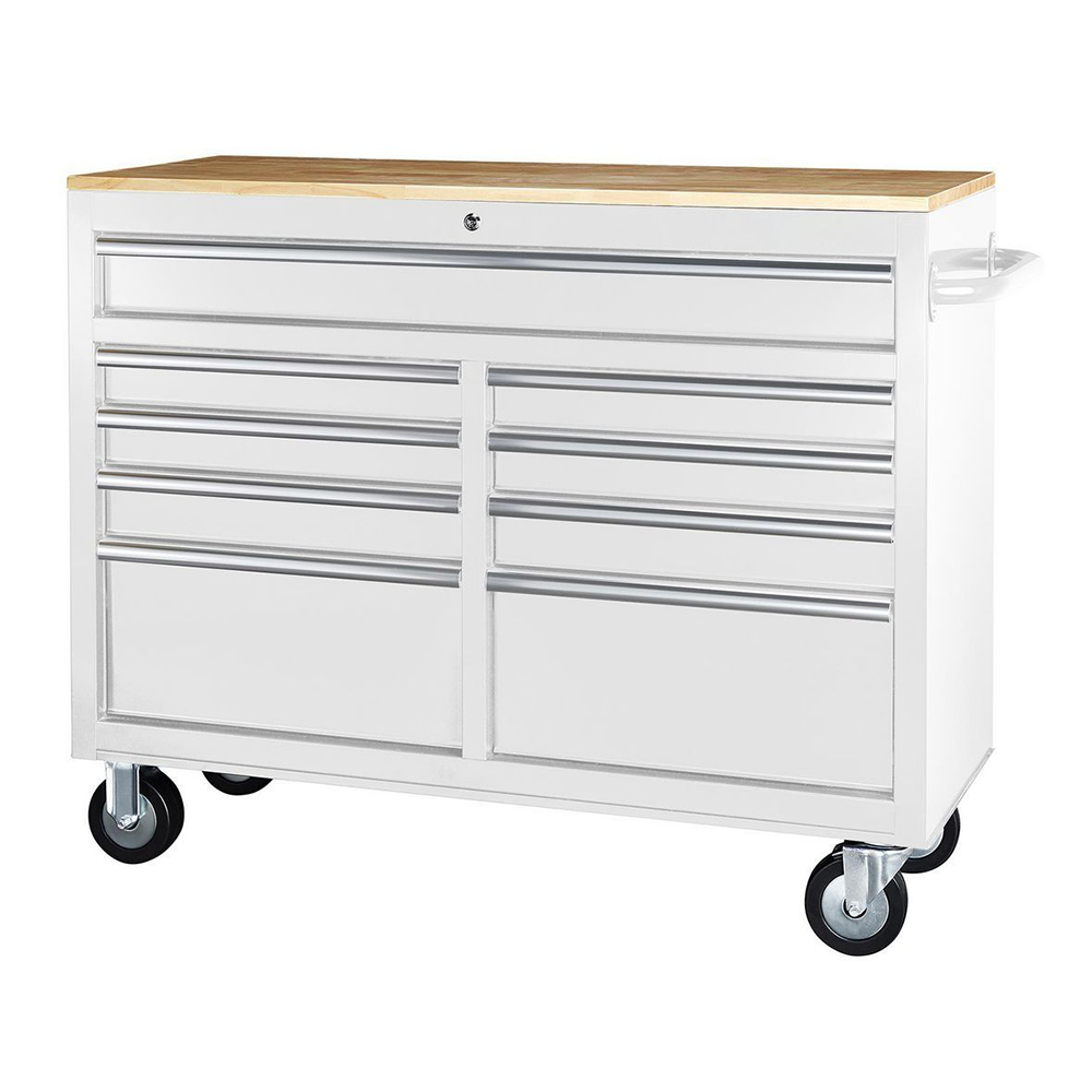 9 Drawer Mobile Storage Cabinet with Solid Wood Top With White