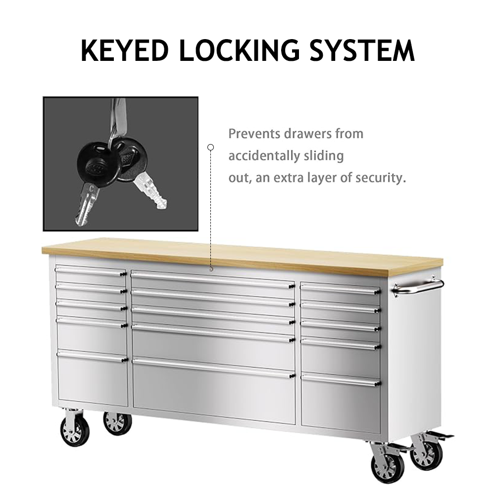 15 Drawers Lock Key Rolling Tool Cabinet with Wheels