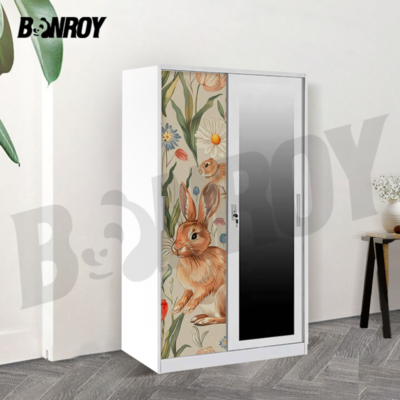 Factory Steel Wardrobe 2 Door hot Selling Metal Wardrobe cross-border Cabinet